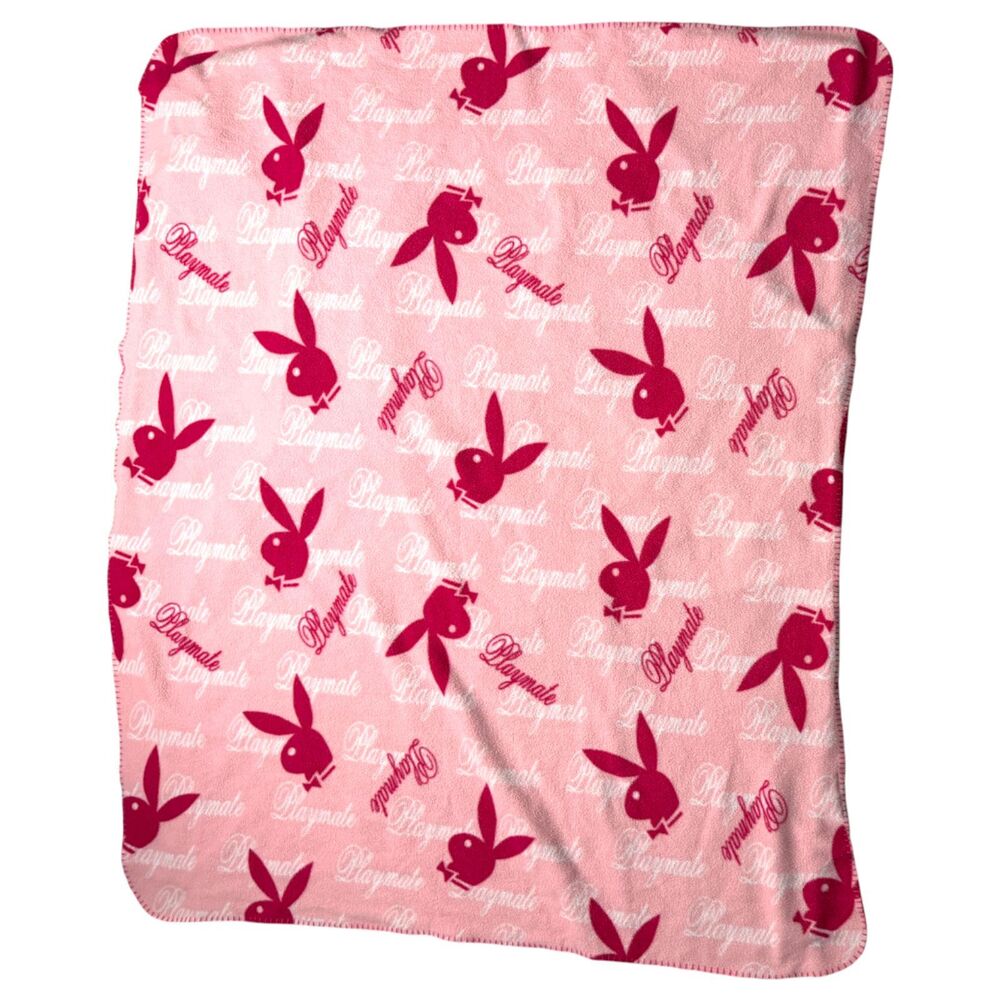 Playboy RARE Vintage 90s Pink Bunny Fleece Throw Blanket